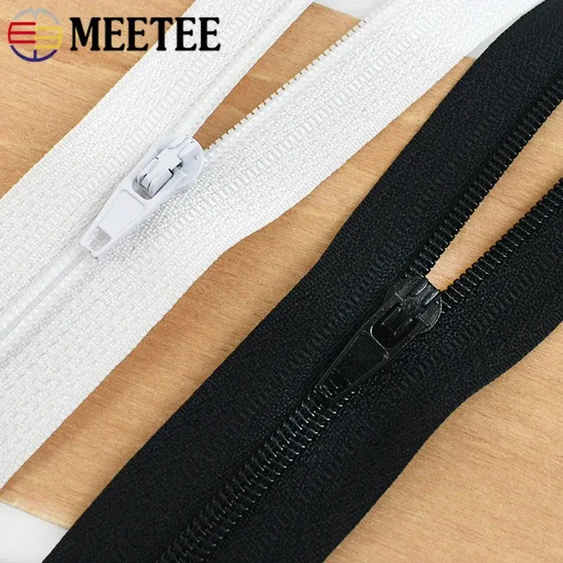5/10Pcs Meetee 40-300cm 3# Nylon Zipper Black White Open-end Zippers Down Jacket Coat Shoes Auto Lock Zip DIY Sewing Accessories