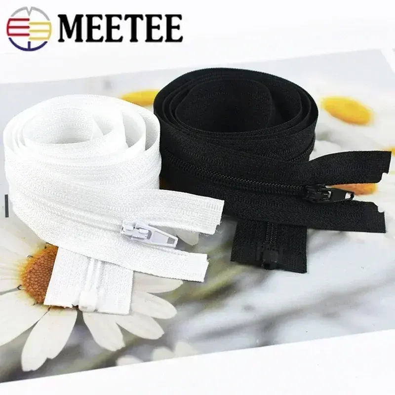 5/10Pcs Meetee 40-300cm 3# Nylon Zipper Black White Open-end Zippers Down Jacket Coat Shoes Auto Lock Zip DIY Sewing Accessories