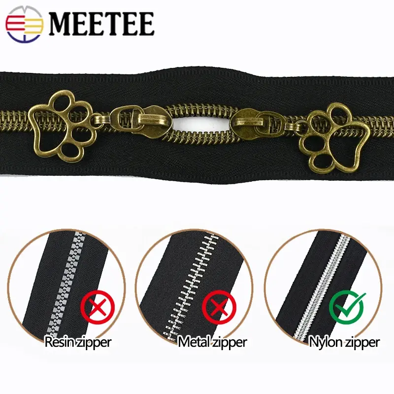 5-50Pcs Meetee 5# Zipper Slider for Nylon Zippers Tape Garment Luggage Zips Head Bag Jacket Zip Pull Repair Kits DIY Accessories