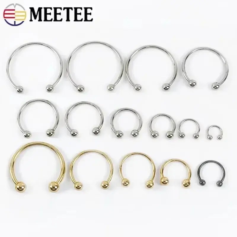 Meetee 2/5/10Pcs 15-60mm U-shaped Metal Rings Buckle Double-headed Screw Loop Clasp for Swimwear Bikini Decor Hat Hook Accessory