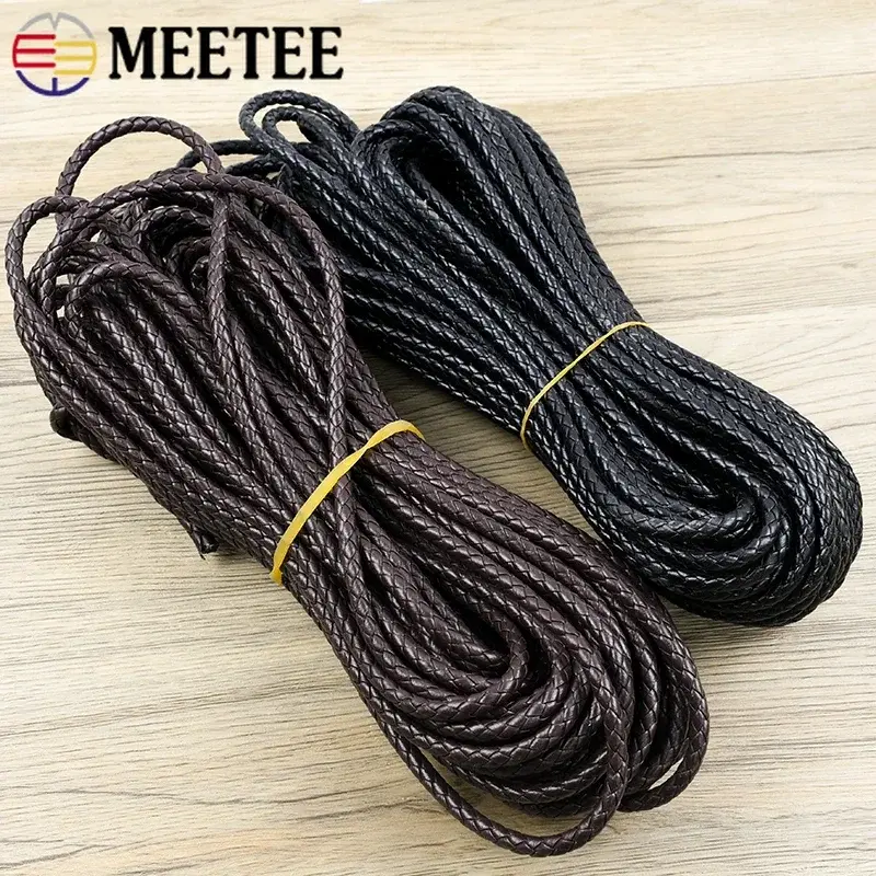 5Meters PU Leather Braided Cord 3-10mm Round Rope DIY Jewelry Making Keychain Bracelet Craft Supplies Black Coffee Macrame
