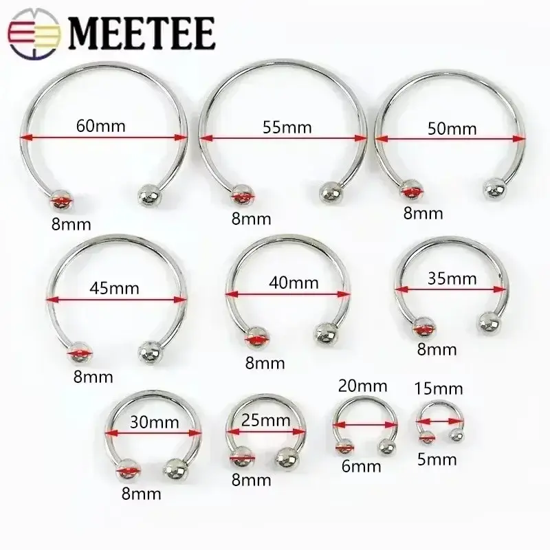 Meetee 2/5/10Pcs 15-60mm U-shaped Metal Rings Buckle Double-headed Screw Loop Clasp for Swimwear Bikini Decor Hat Hook Accessory