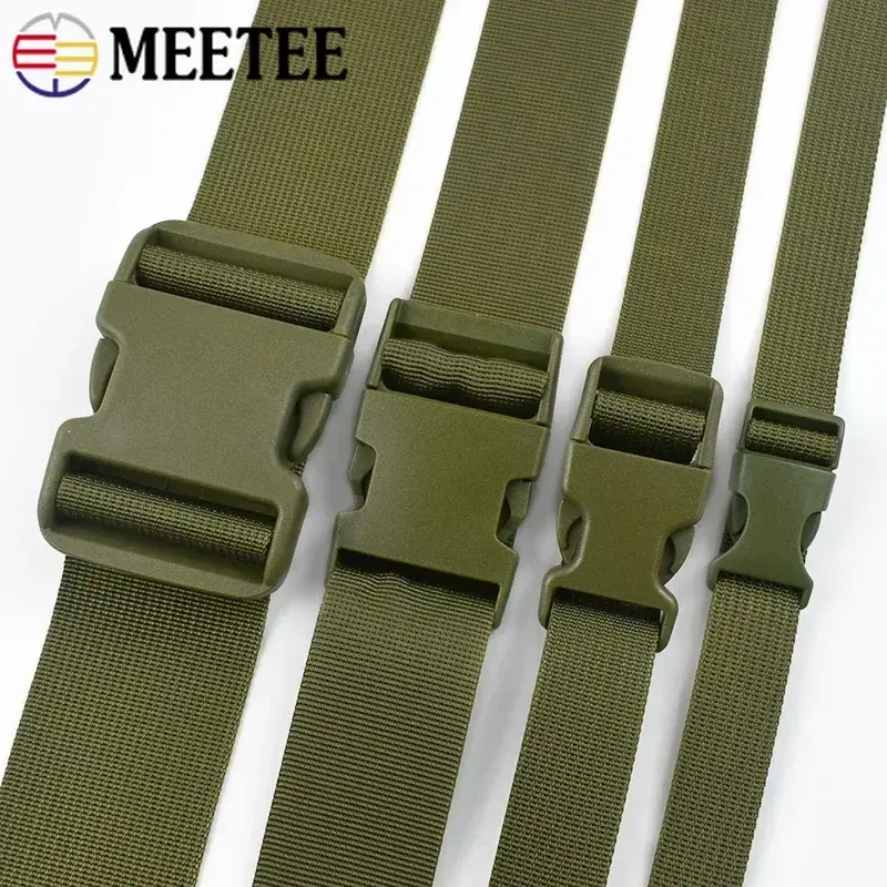 Meetee 1-5Sets Armygreen Webbing Strap 20-50mm Plastic Release Buckles Bag Strap Dog Collar Belt Clasp Hook Backpack Accessories