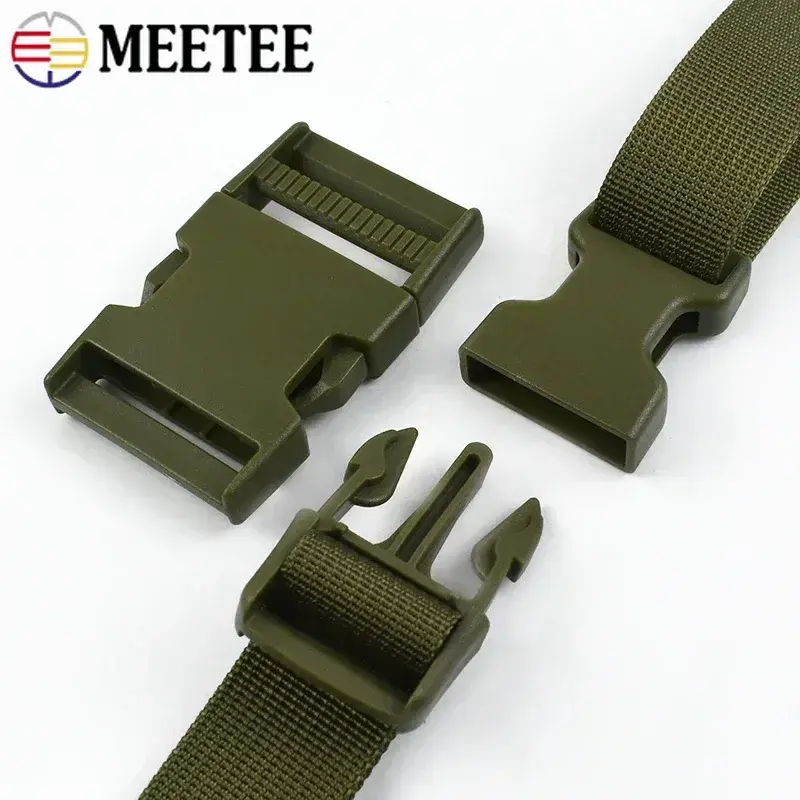 Meetee 1-5Sets Armygreen Webbing Strap 20-50mm Plastic Release Buckles Bag Strap Dog Collar Belt Clasp Hook Backpack Accessories