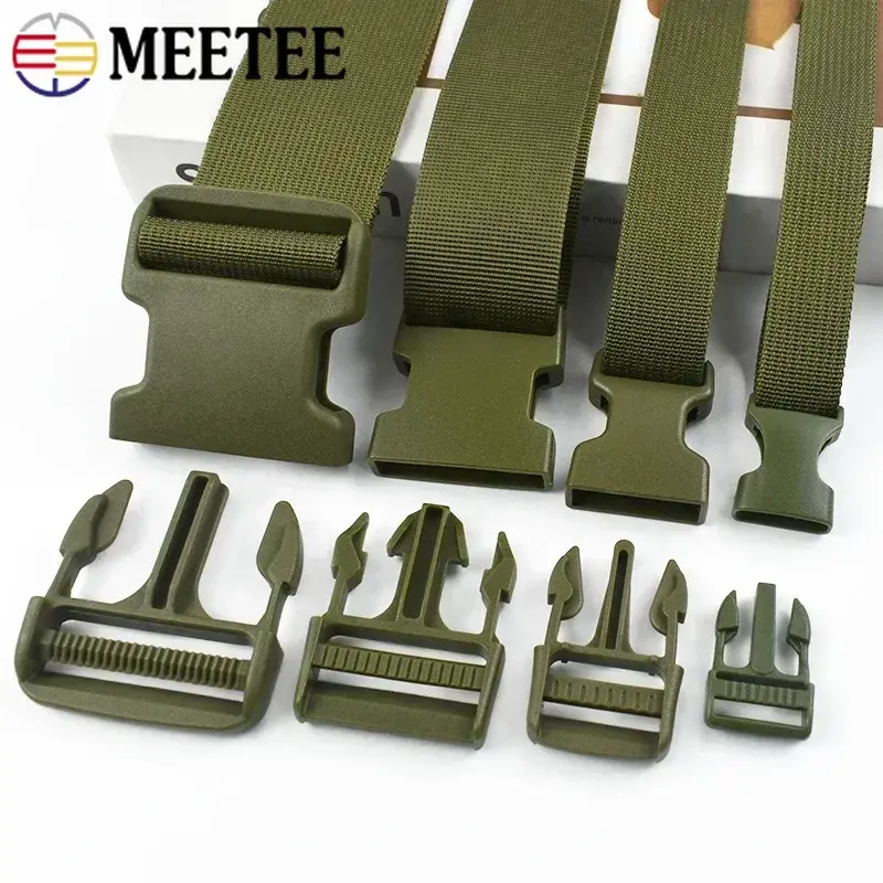 Meetee 1-5Sets Armygreen Webbing Strap 20-50mm Plastic Release Buckles Bag Strap Dog Collar Belt Clasp Hook Backpack Accessories