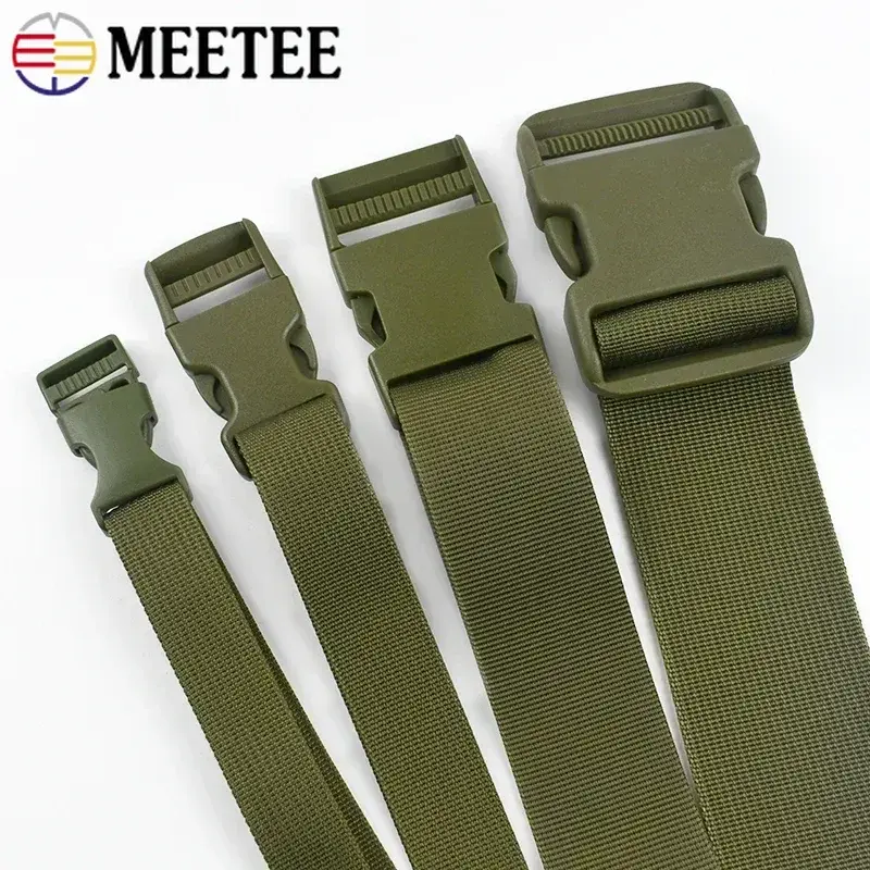 Meetee 1-5Sets Armygreen Webbing Strap 20-50mm Plastic Release Buckles Bag Strap Dog Collar Belt Clasp Hook Backpack Accessories
