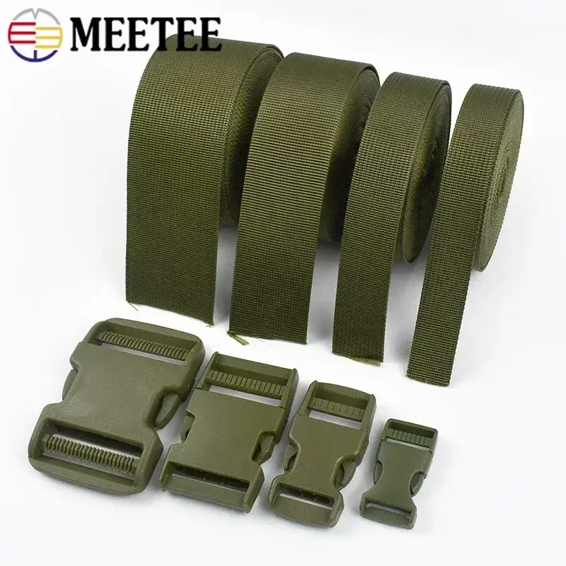 Meetee 1-5Sets Armygreen Webbing Strap 20-50mm Plastic Release Buckles Bag Strap Dog Collar Belt Clasp Hook Backpack Accessories