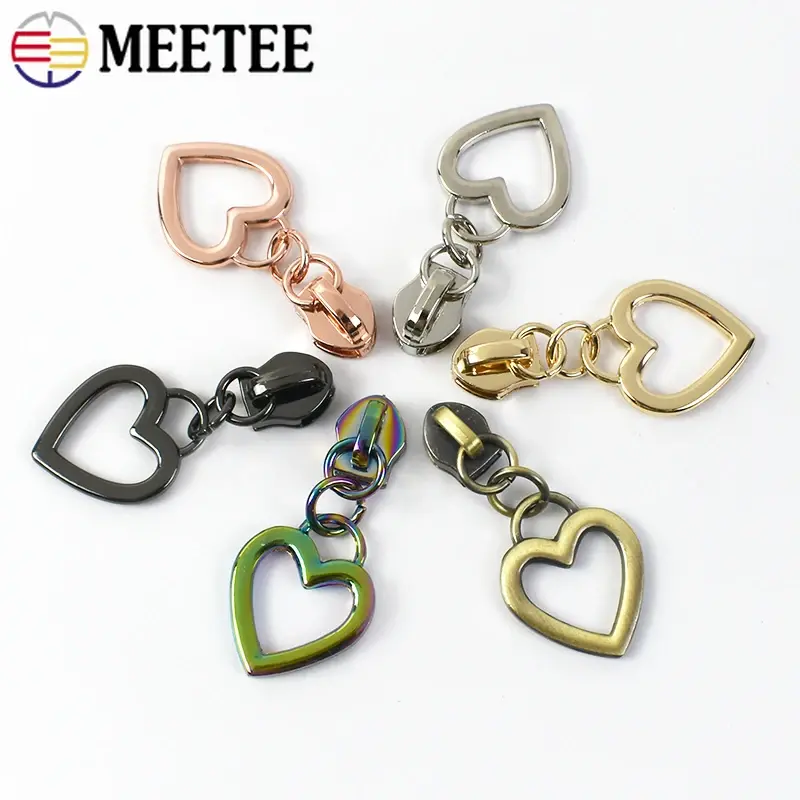 5-20Pcs Heart Zipper Sliders for Nylon Zipper Tapes Metal Zippers Head Replacement Repair Kits Purse Handbag Zips Pull DIY Craft