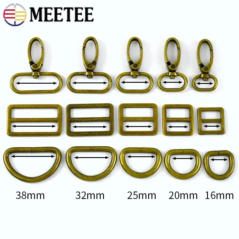 2Sets 16-38mm Bag Buckles Metal Swivel Lobster Clasp Tri Glide Sliders D Ring Adjuster Webbing Strap Hook DIY Accessories