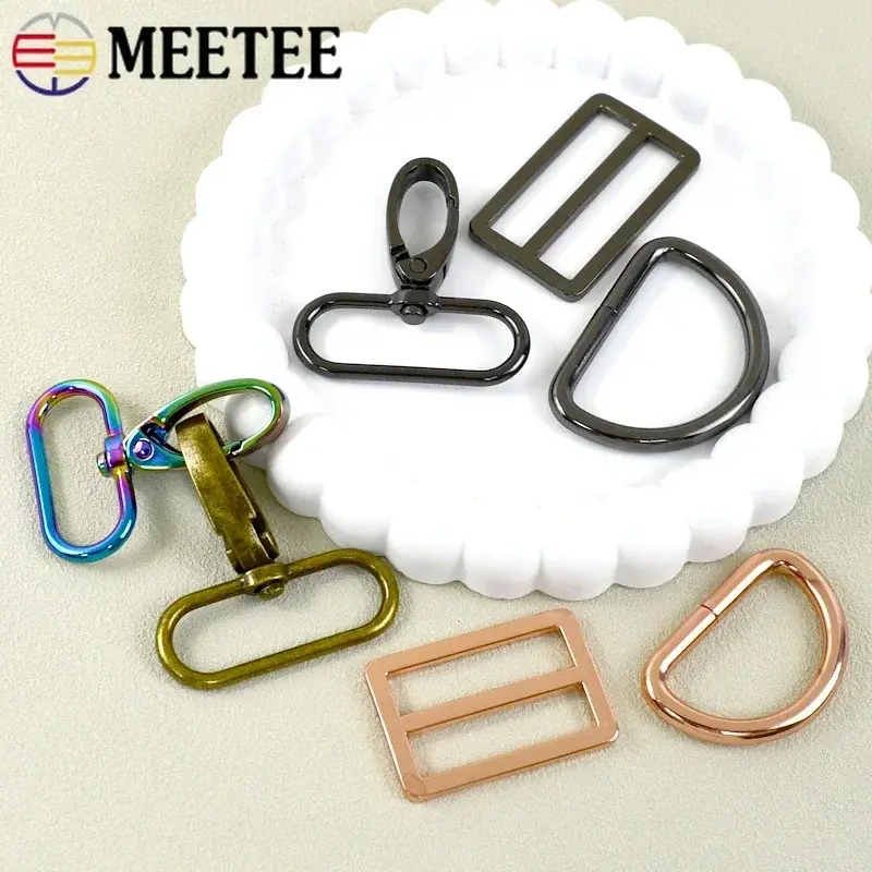 2Sets 16-38mm Bag Buckles Metal Swivel Lobster Clasp Tri Glide Sliders D Ring Adjuster Webbing Strap Hook DIY Accessories