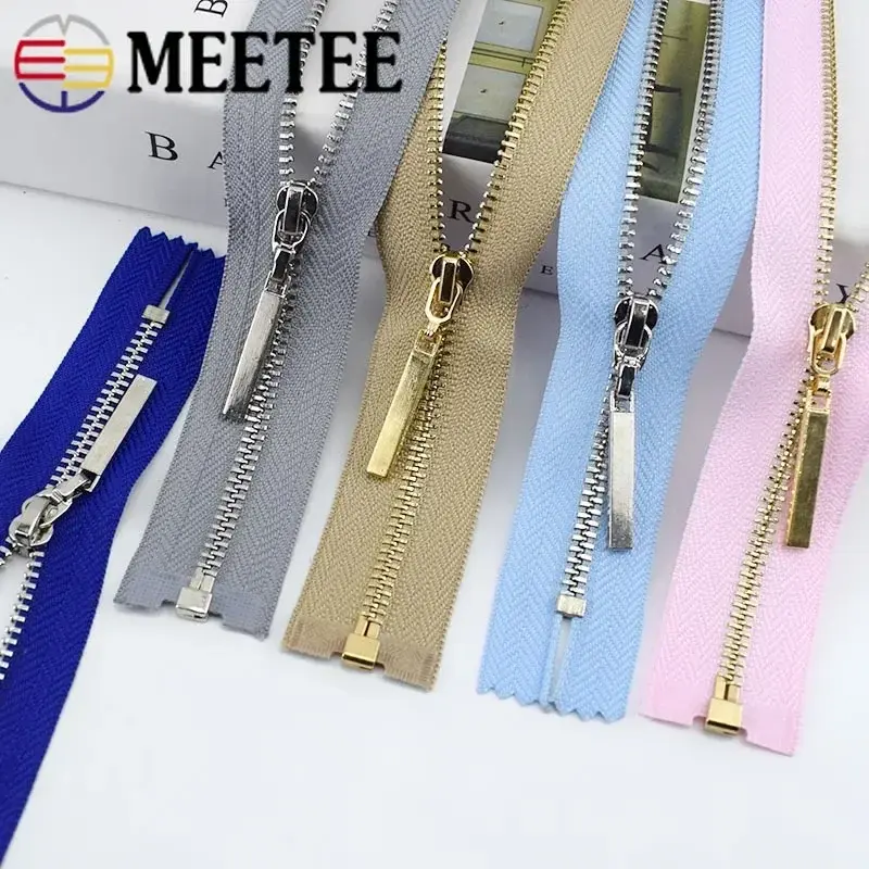 2pcs Meetee Close-End 15-30cm Open-End 40-70cm 3# Metal Zipper Gold Silver Tooth Auto Lock Zip for Bags Wallet Sewing Tailoring