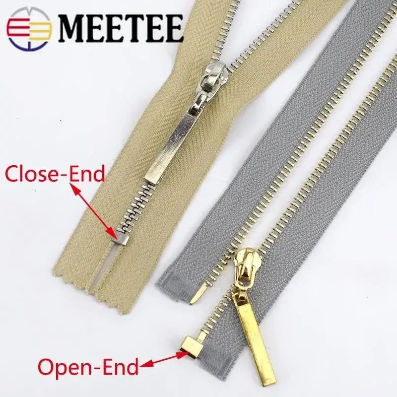 2pcs Meetee Close-End 15-30cm Open-End 40-70cm 3# Metal Zipper Gold Silver Tooth Auto Lock Zip for Bags Wallet Sewing Tailoring