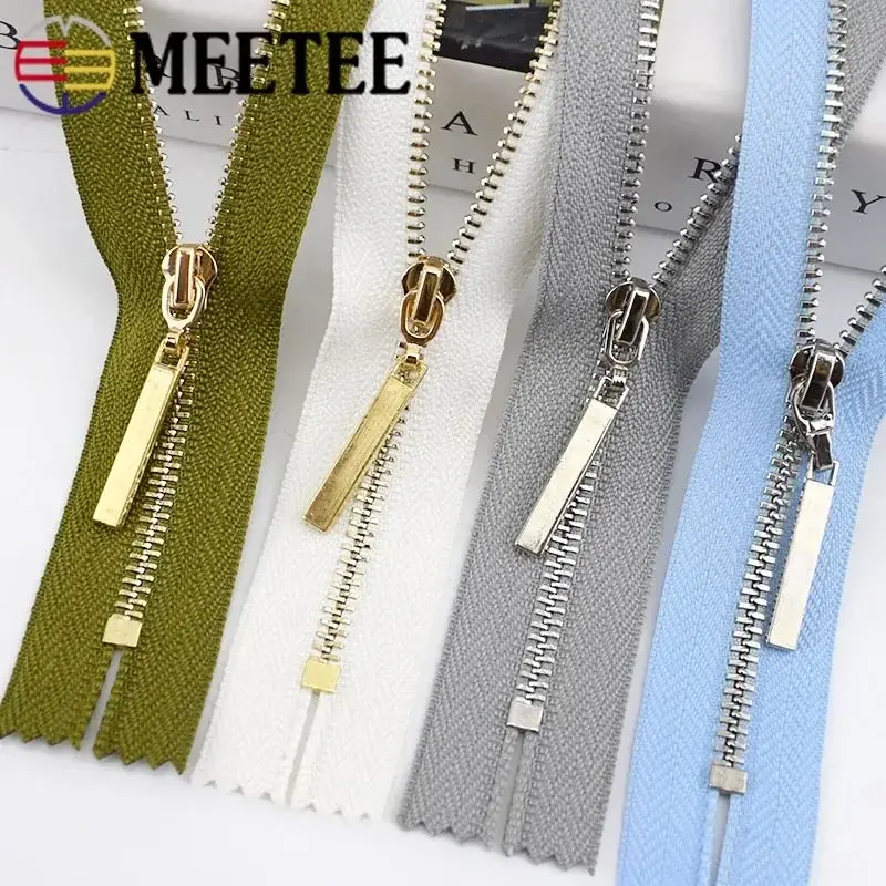 2pcs Meetee Close-End 15-30cm Open-End 40-70cm 3# Metal Zipper Gold Silver Tooth Auto Lock Zip for Bags Wallet Sewing Tailoring
