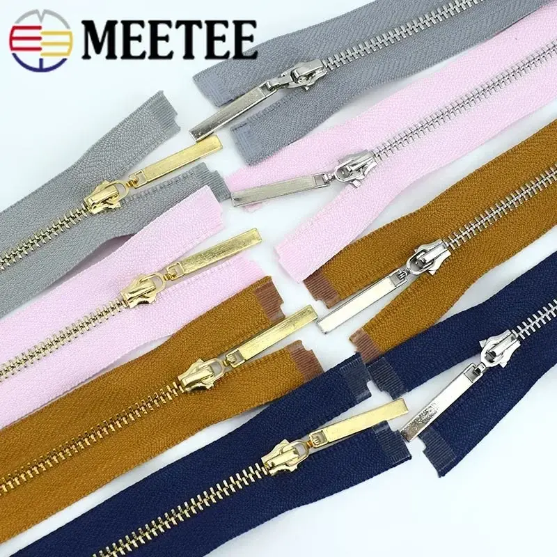 2pcs Meetee Close-End 15-30cm Open-End 40-70cm 3# Metal Zipper Gold Silver Tooth Auto Lock Zip for Bags Wallet Sewing Tailoring