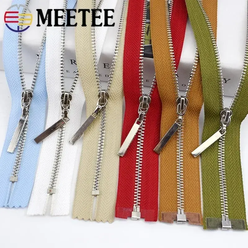 2pcs Meetee Close-End 15-30cm Open-End 40-70cm 3# Metal Zipper Gold Silver Tooth Auto Lock Zip for Bags Wallet Sewing Tailoring