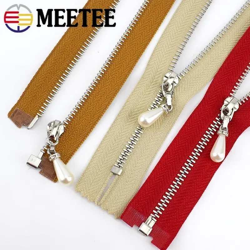 3Pcs 3# Pearl Metal Zippers for Sewing 15-70cm Open-End/Close-End Zipper Bag Jacket Coat Zips Repair DIY Clothes Accessories