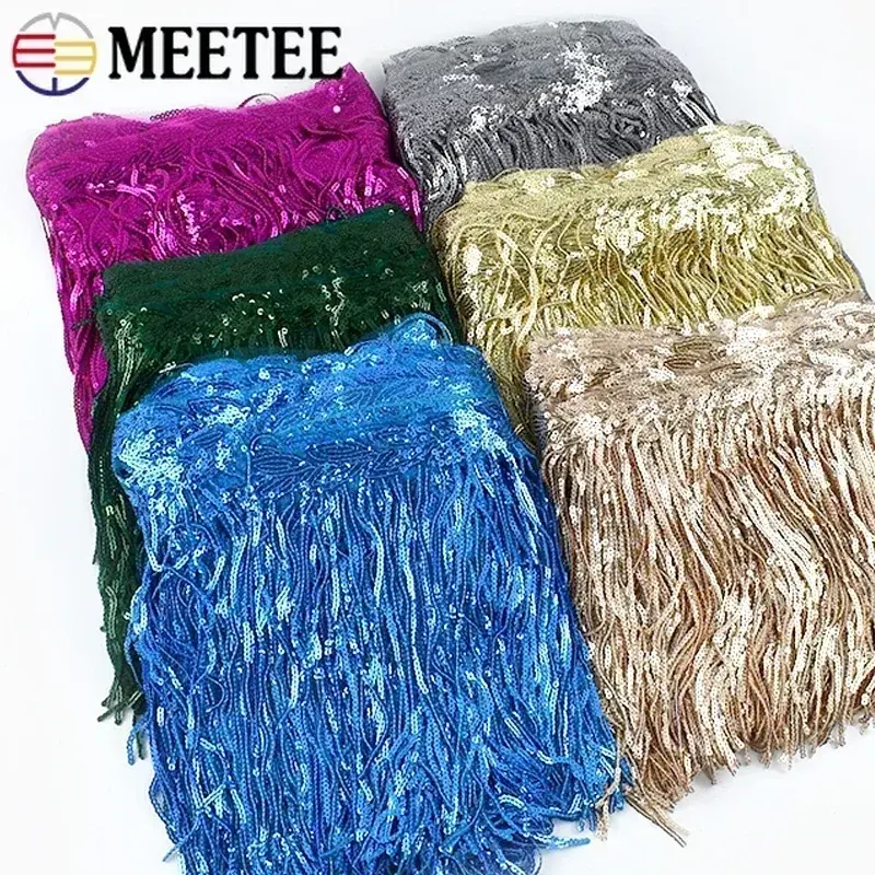 1-10Yards 20cm Sequin Tassel Fringe for Dance Dress Fringes Lace Trims Ribbon Tassels Glitter Fabric DIY Garment Accessories