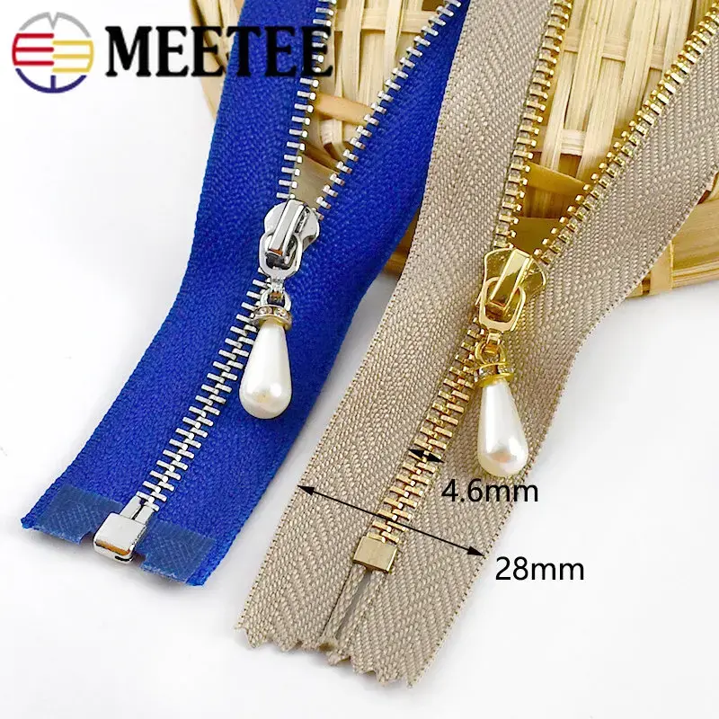 3Pcs 3# Pearl Metal Zippers for Sewing 15-70cm Open-End/Close-End Zipper Bag Jacket Coat Zips Repair DIY Clothes Accessories