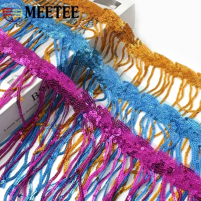 1-10Yards 20cm Sequin Tassel Fringe for Dance Dress Fringes Lace Trims Ribbon Tassels Glitter Fabric DIY Garment Accessories
