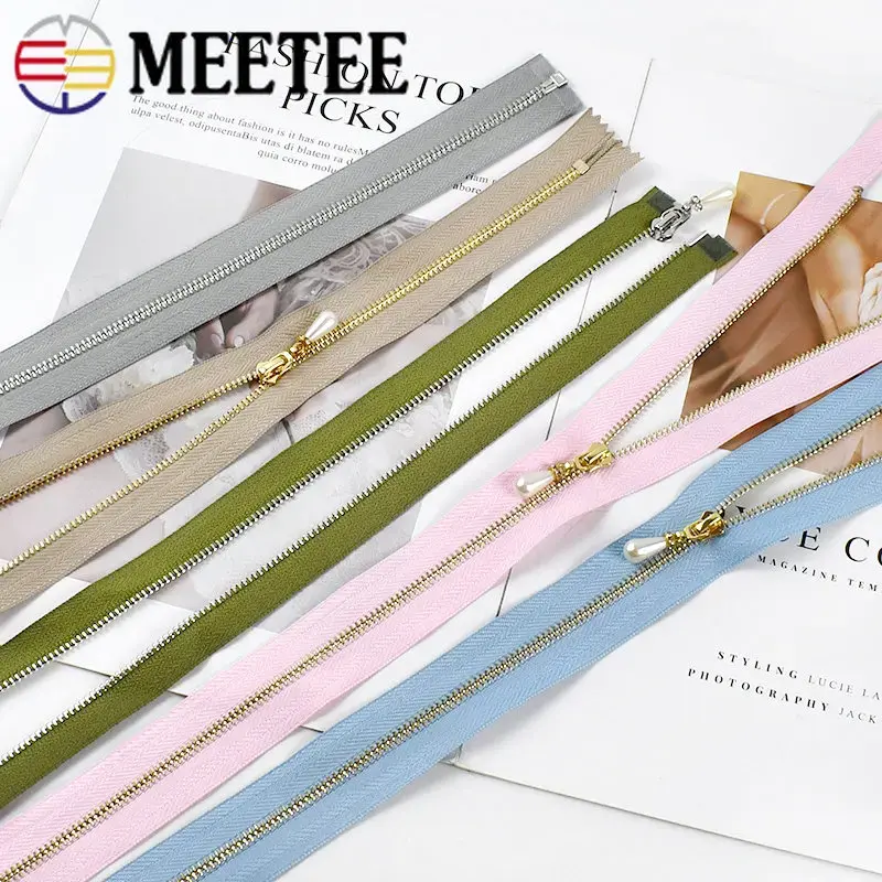 3Pcs 3# Pearl Metal Zippers for Sewing 15-70cm Open-End/Close-End Zipper Bag Jacket Coat Zips Repair DIY Clothes Accessories