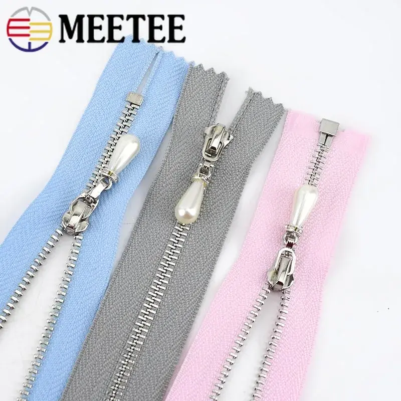 3Pcs 3# Pearl Metal Zippers for Sewing 15-70cm Open-End/Close-End Zipper Bag Jacket Coat Zips Repair DIY Clothes Accessories