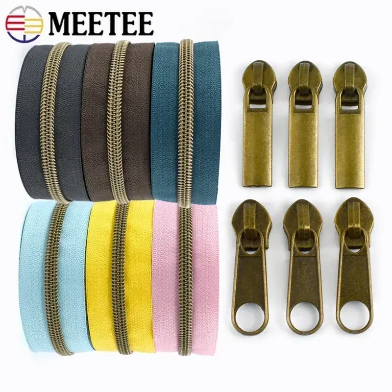 5# Nylon Zippers Tape for Bag +Zipper Slider Heads Plastic Zips By The Meter Decorative Zip Pulls Repair DIY Sewing Accessories