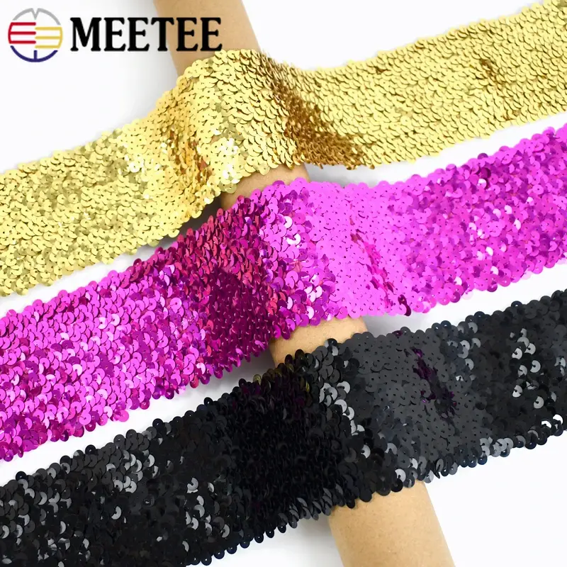 1/2/3/4/5M 75mm Sequins Lace Trim  Elastic Band For Dance Dress Decoration Ribbon Clothes Strech Webbing DIY Sewing Accessories