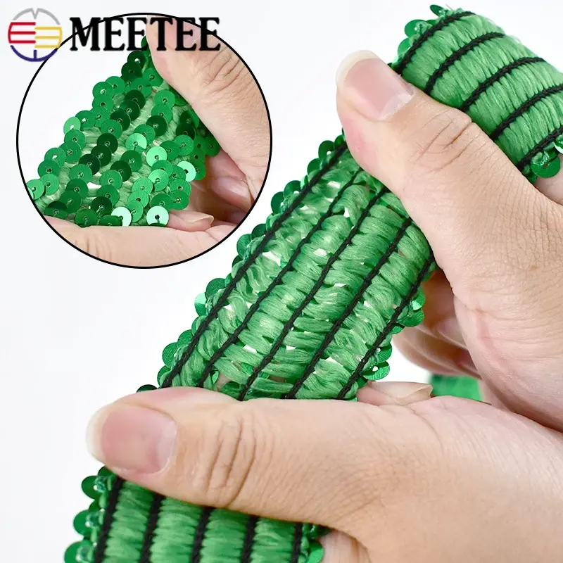 1/2/3/4/5M 75mm Sequins Lace Trim  Elastic Band For Dance Dress Decoration Ribbon Clothes Strech Webbing DIY Sewing Accessories