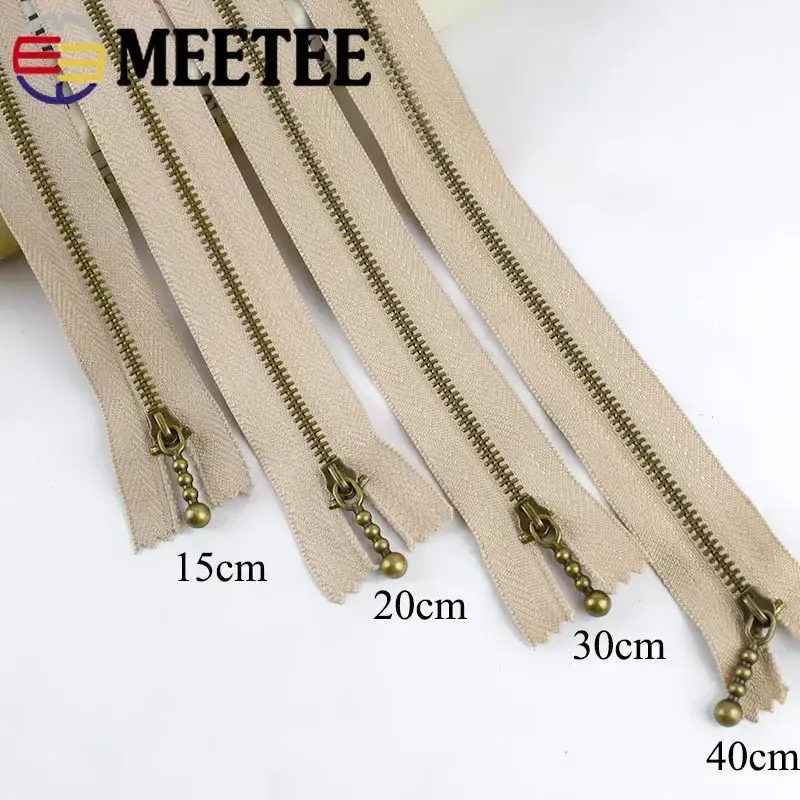 5Pcs Metal Zippers for Sewing 15/20/30/40cm 3# Close-End Decorative Bag Zipper Closure Zip Repair Kit DIY Accessories