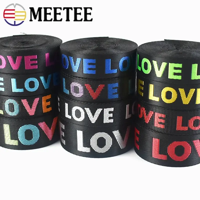 5Yards 25/38mm LOVE Letter Webbing Tapes Nylon Jacquard Ribbons For Bags Strap Handbag Belt Bias Binding DIY Sewing Accessories