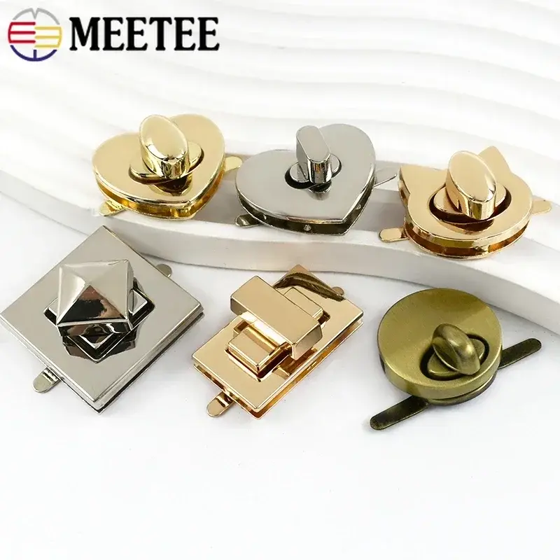 Meetee 2Pcs Bag Twist Turn Lock Snap Metal Locks Buckle Handbag Decor Closure Clasp DIY Bags Replacement Hardware Accessories