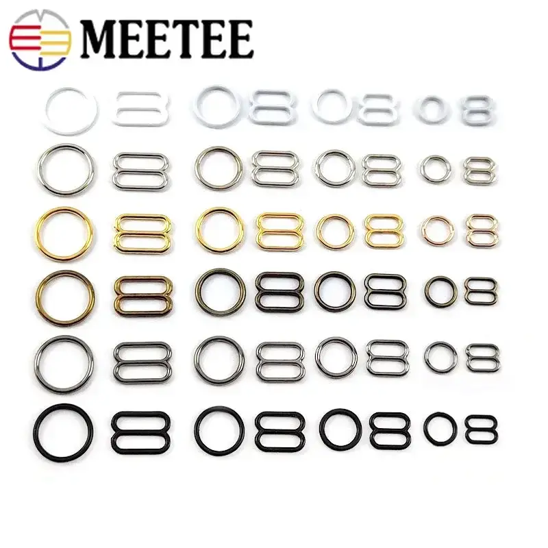 50Set 6-20mm Bra Bikini Buckle Metal Strap Buckles Underwear Sliders O D Rings Clasp Clothes Buttons Hook DIY Sewing Accessories