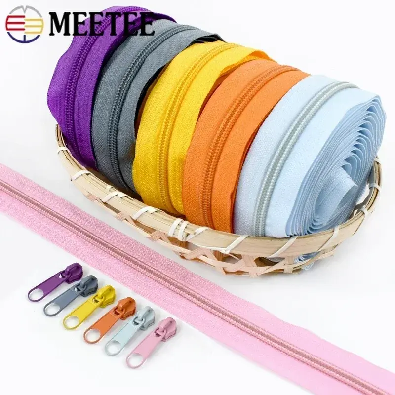 1-10M 3# 5# Nylon Coil Zippers+Zipper Slider For Garment Colorful Decoration Zips Bag Shoes Sewing Zip Repair Kits DIY Accessory