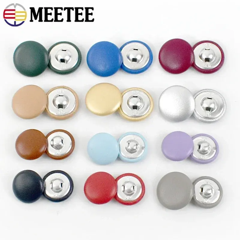 30Pcs 11-28mm Leather Covered Button For Sewing Jacket Coat Decorative Buckle Round Shank Buttons DIY Clothing Repair Accessory