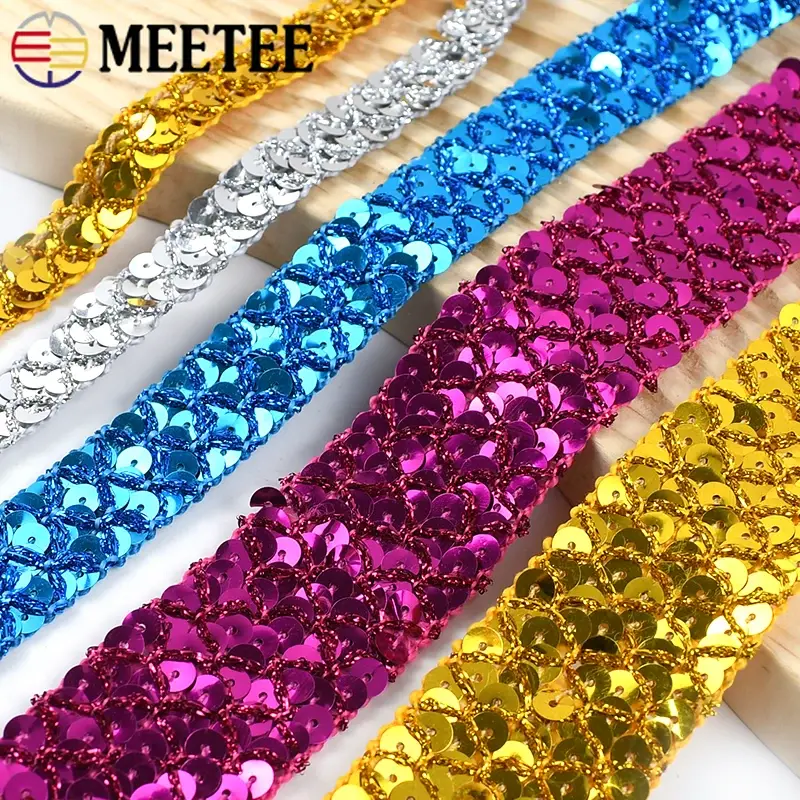 2/5/10Meters Meetee 20mm Sequin Ribbons Lace Trim for Sewing Dance Dress Wedding Party Garment Decoration Tape DIY Accessories