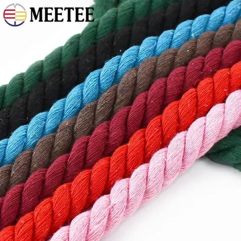 5Meters Meetee 5-20mm Colored Cotton Ropes 3 Shares Twisted Cord Weave Cords Decoration Macrame Rope for Bags Sewing Accessories