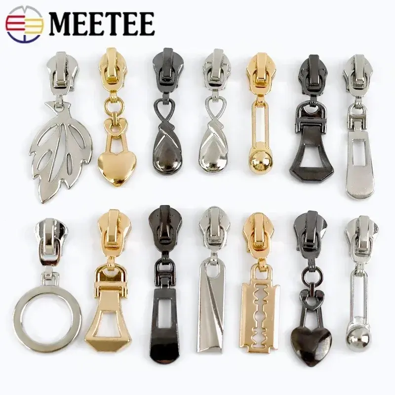 5/10Pcs Meetee 5# Zipper Sliders for Nylon Metal Resin Zippers Bag Zip Heads Pulls Repair Kit DIY Sewing Replacement Accessories