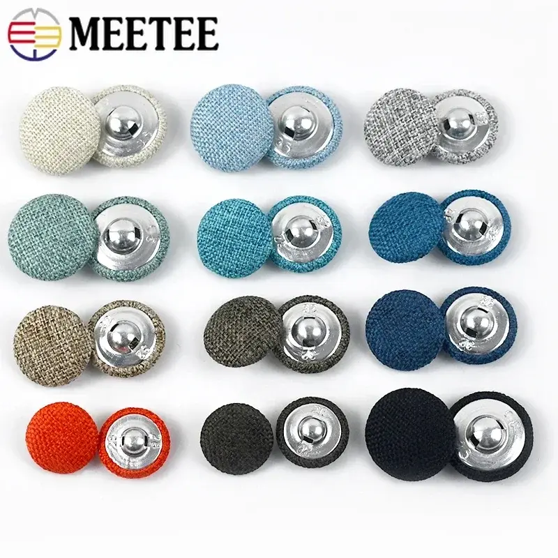 30Pcs 15-30mm Metal Linen Covered Button For Clothes Suit OverCoat Sofa Cushion Decor Round Shank Buttons DIY Sewing Accessories