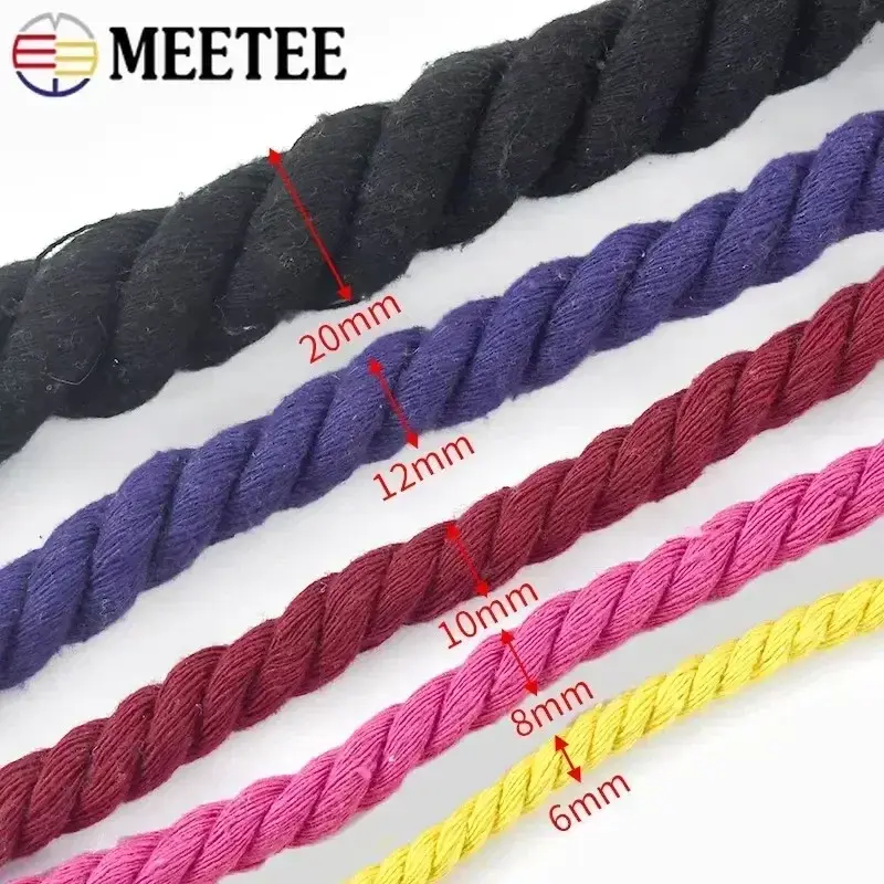 5Meters Meetee 5-20mm Colored Cotton Ropes 3 Shares Twisted Cord Weave Cords Decoration Macrame Rope for Bags Sewing Accessories