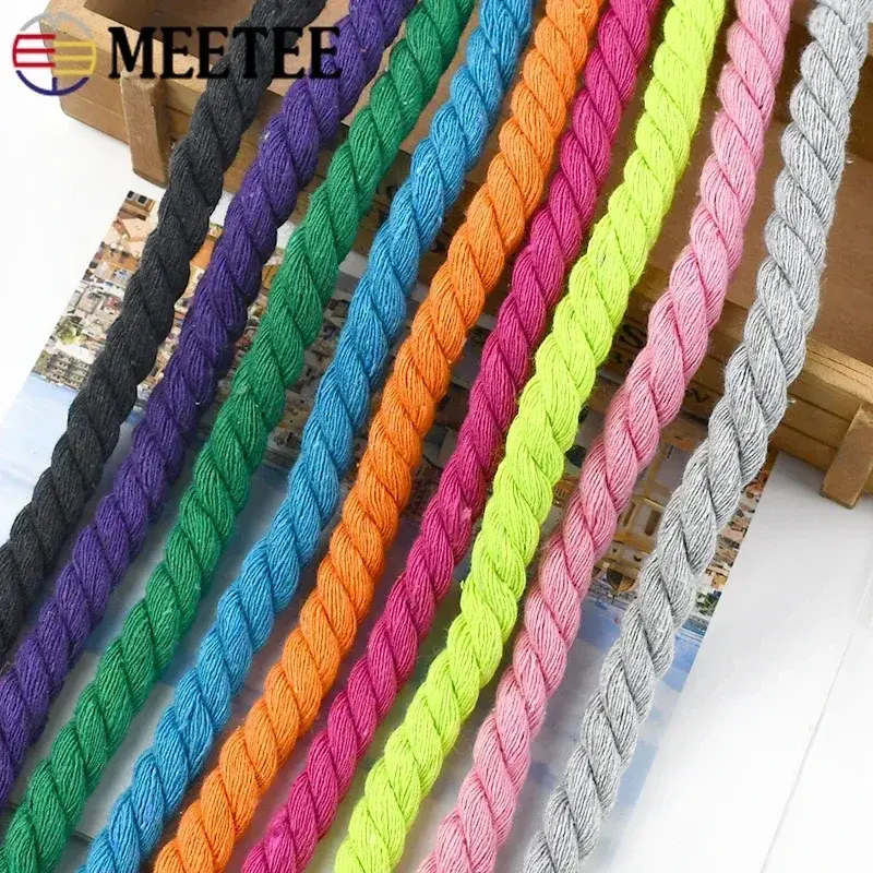 5Meters Meetee 5-20mm Colored Cotton Ropes 3 Shares Twisted Cord Weave Cords Decoration Macrame Rope for Bags Sewing Accessories