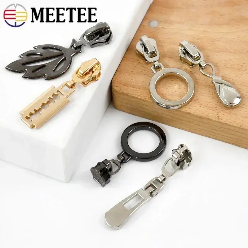 5/10Pcs Meetee 5# Zipper Sliders for Nylon Metal Resin Zippers Bag Zip Heads Pulls Repair Kit DIY Sewing Replacement Accessories