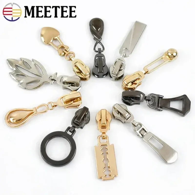 5/10Pcs Meetee 5# Zipper Sliders for Nylon Metal Resin Zippers Bag Zip Heads Pulls Repair Kit DIY Sewing Replacement Accessories