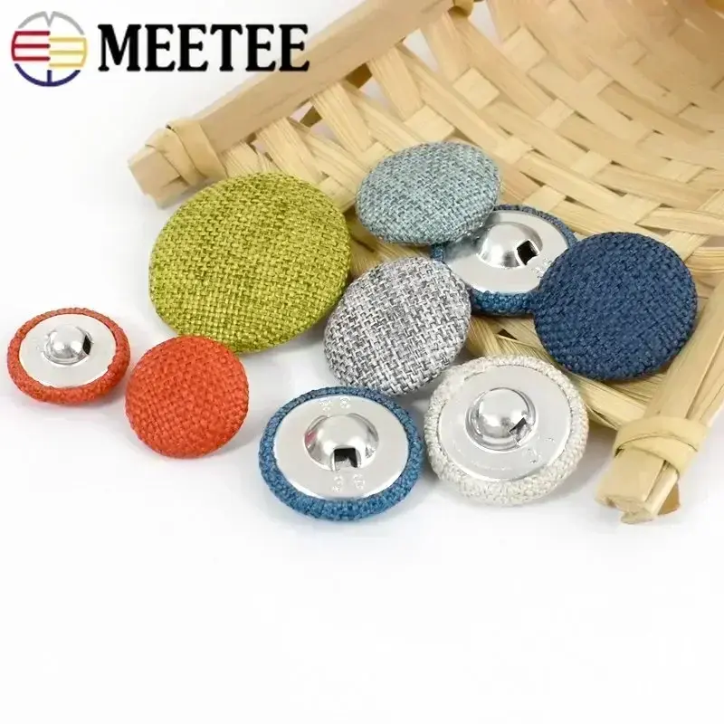 30Pcs 15-30mm Metal Linen Covered Button For Clothes Suit OverCoat Sofa Cushion Decor Round Shank Buttons DIY Sewing Accessories