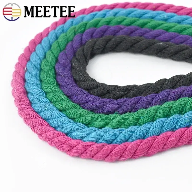 5Meters Meetee 5-20mm Colored Cotton Ropes 3 Shares Twisted Cord Weave Cords Decoration Macrame Rope for Bags Sewing Accessories