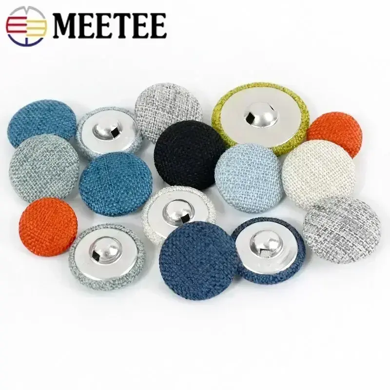 30Pcs 15-30mm Metal Linen Covered Button For Clothes Suit OverCoat Sofa Cushion Decor Round Shank Buttons DIY Sewing Accessories