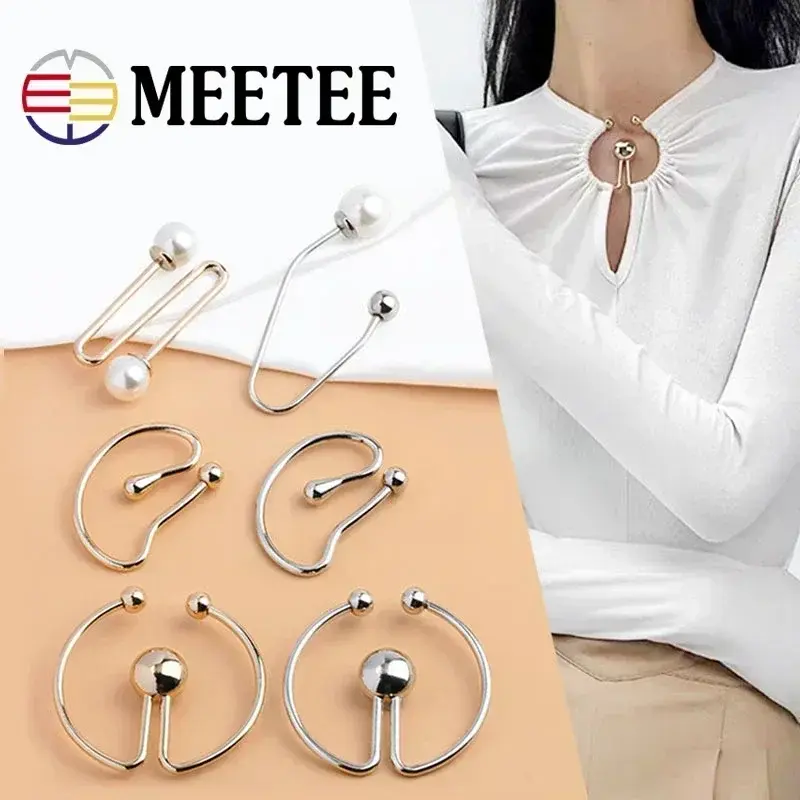 Meetee 2/5/10Pcs Metal Buckle U-shaped Detachable Dress Shirt Collar Decorative Clasp Irregular Spiral Button Clothing Accessory