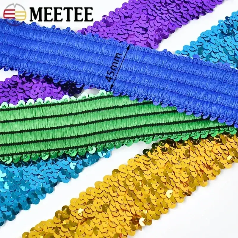 2Meters 45mm Sequins Lace Ribbons Band Stretch Trims Tapes DIY Dance Dress Decoration Applique Trimming Sewing Accessories