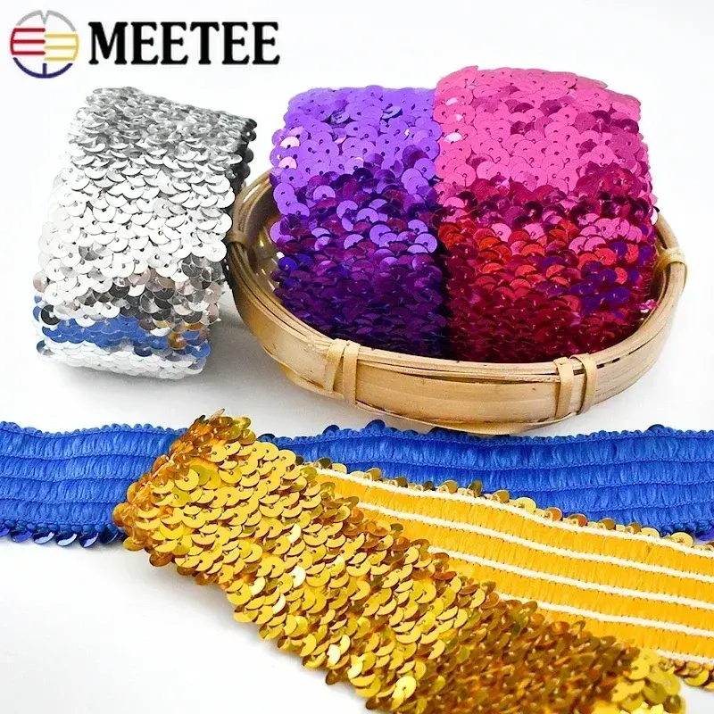 2Meters 45mm Sequins Lace Ribbons Band Stretch Trims Tapes DIY Dance Dress Decoration Applique Trimming Sewing Accessories