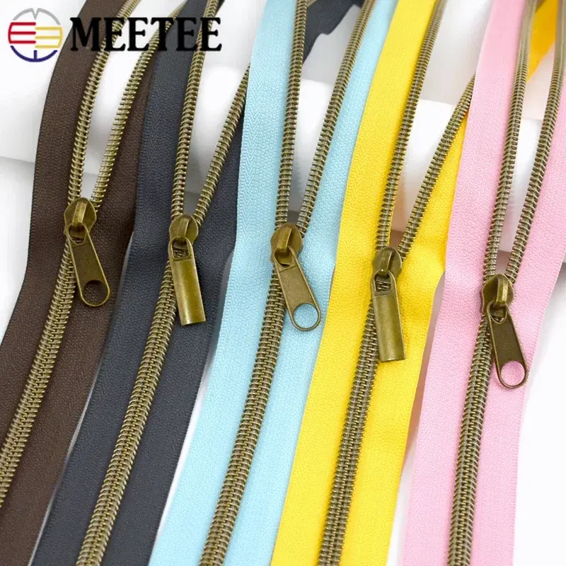 1-5Meters 5# Bronze Nylon Zippers Tape with Zipper Slider Head Plastic Coil Zips Clothing Decor Zip Repair Kits DIY Accessories