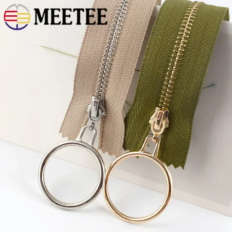 5Pcs O Ring 3# Metal Zipper for Sewing 15-30cm Close-End Zips Closure Bag Purse Decor Zippers Repair DIY Garments Accessories
